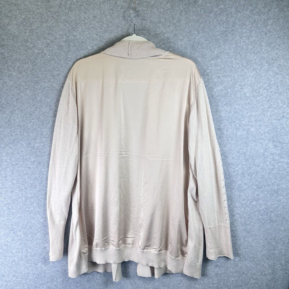 Cotton Wool Blend Tunic Cardigan Sz XL Beige Neutral Knit Open Front Long Sleeve - Picture 7 of 10